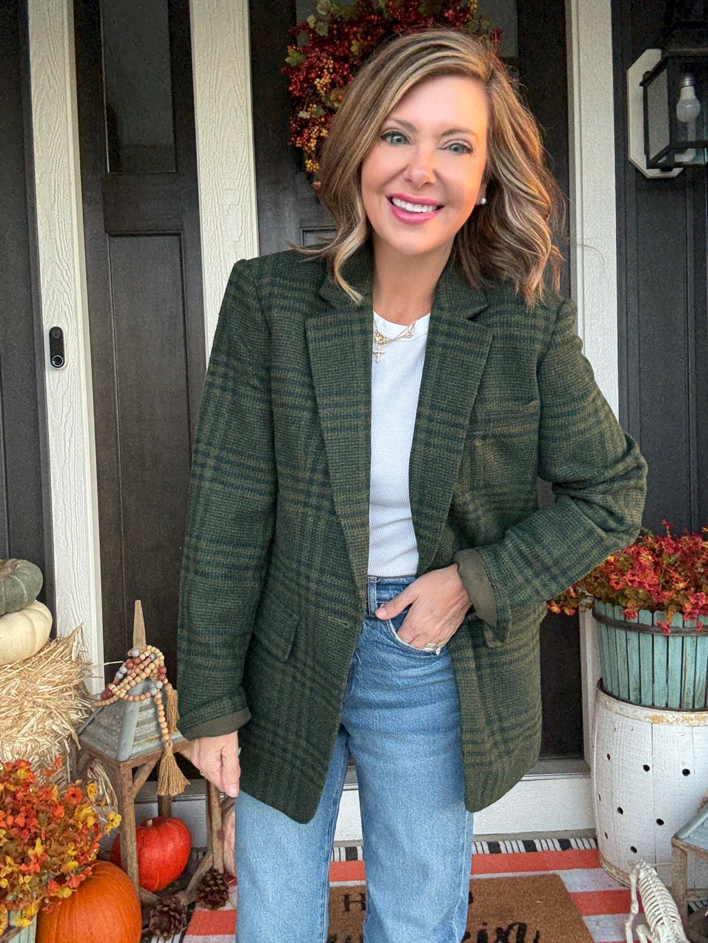 Loft Olive Green Plaid Single-Button Blazer Nwt